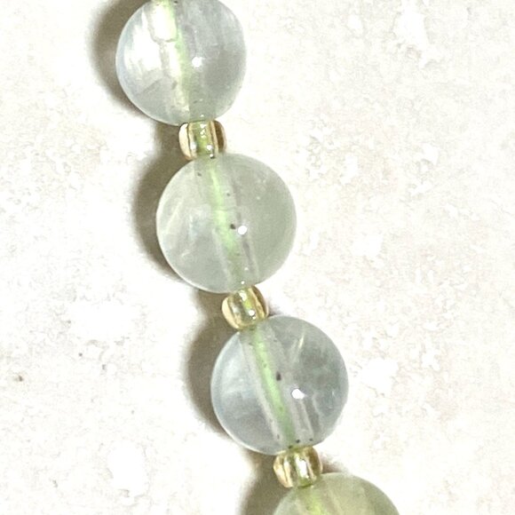 Genuine Gemstone Pale Green Prehnite Bronze Cat on the Moon Beaded Necklace - Picture 8 of 11